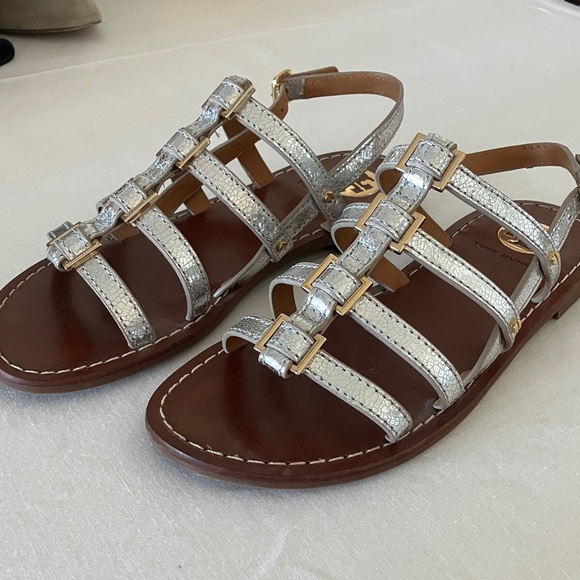 Tory Burch Women's Silver and Brown Sandals - Picture 1 of 4